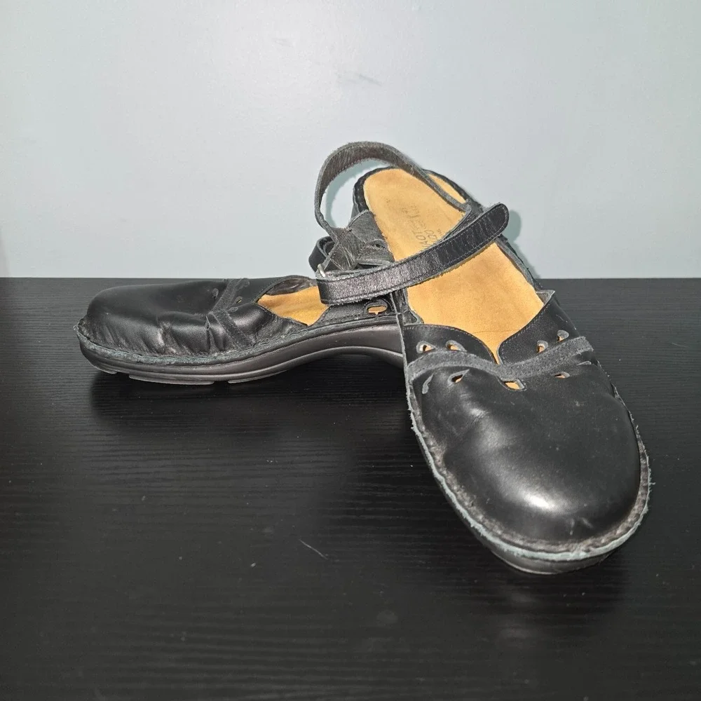 Naot Gardenia Mary Jane Sandals Womens Size 41 Black Leather Ankle Straps Shoes